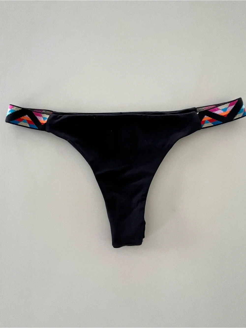 L*Space Black Itsy Cut Bikini Bottoms Multicolor Woven Straps Size Medium NWOT